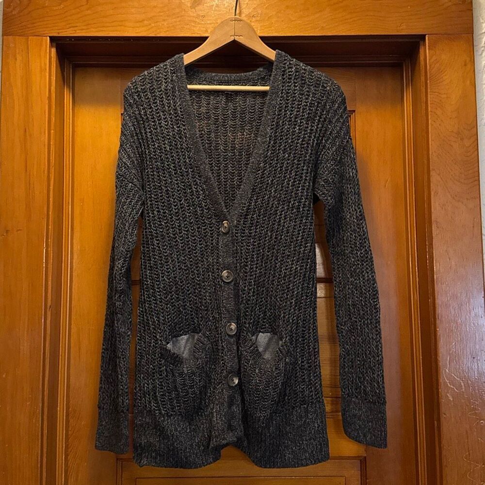 American Eagle Outfitters Charcoal Gray Knit Button-Up Cardigan